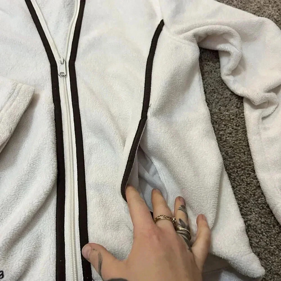 Columbia‎ Vintage Piped Full Zip Fleece Jacket Thermal Womens Ivory Brown Hooded - Picture 2 of 9